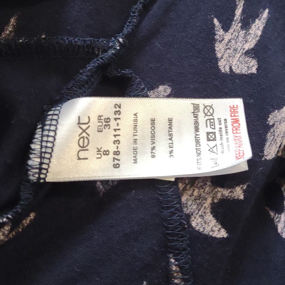 Next deep v cap sleeve navy & pink bird dress size US 6 - Picture 10 of 11